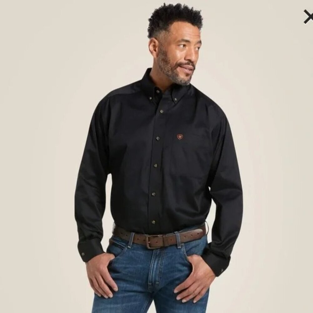Ariat Men's Solid Twill Cotton Long Sleeve Button Shirt Black Sz Large Country